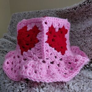 Pink and Red Crochet Kids Hat